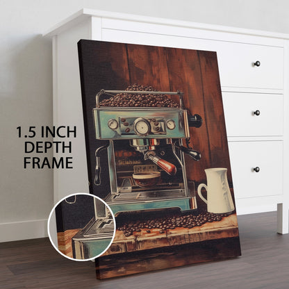Vintage Coffee Machine Wall Art – Retro Café Kitchen Canvas