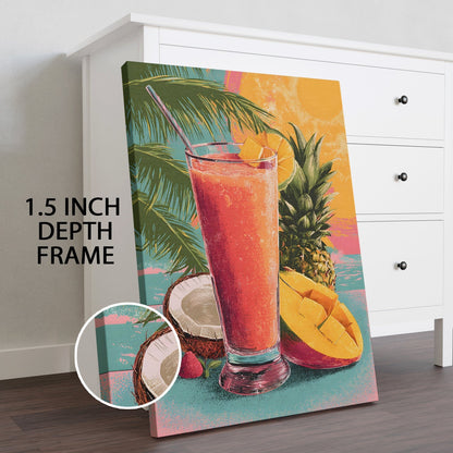 Tropical Fruit Smoothie Wall Art – Colorful Juice Bar Kitchen Canvas