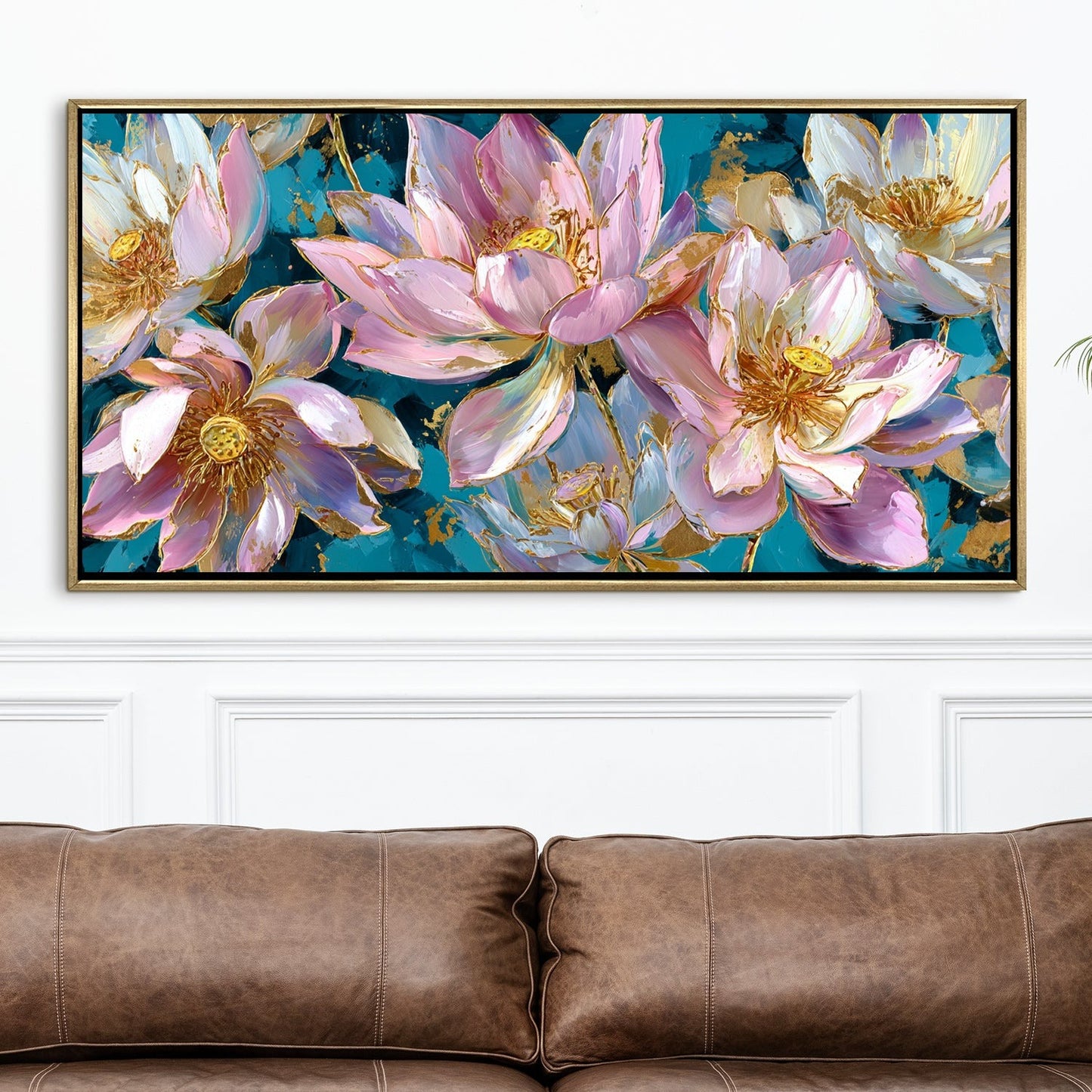 Golden Lotus Garden Luxury Floral Canvas Wall Art for Elegant Decor