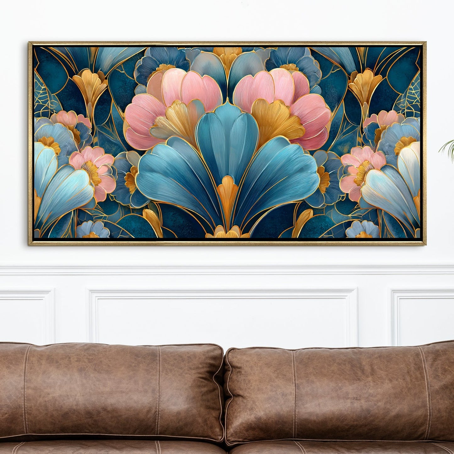 Royal Teal & Blush Floral Luxury Canvas Wall Art for Elegant Decor