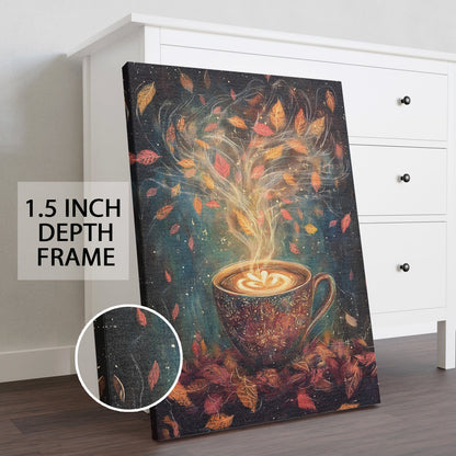 Autumn’s Coffee Magic Canvas Wall Art for Kitchen & Café Décor