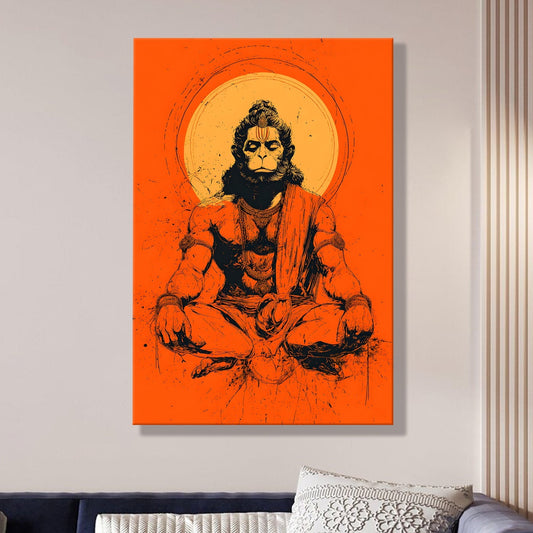 Sacred Lord Hanuman Canvas Wall Painting for Spiritual Home Décor