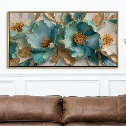Luxury Teal & Gold Floral Canvas Wall Art for Elegant Home Decor