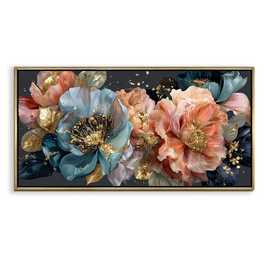 Royal Petals in Teal & Blush Luxury Floral Canvas Wall Art Decor