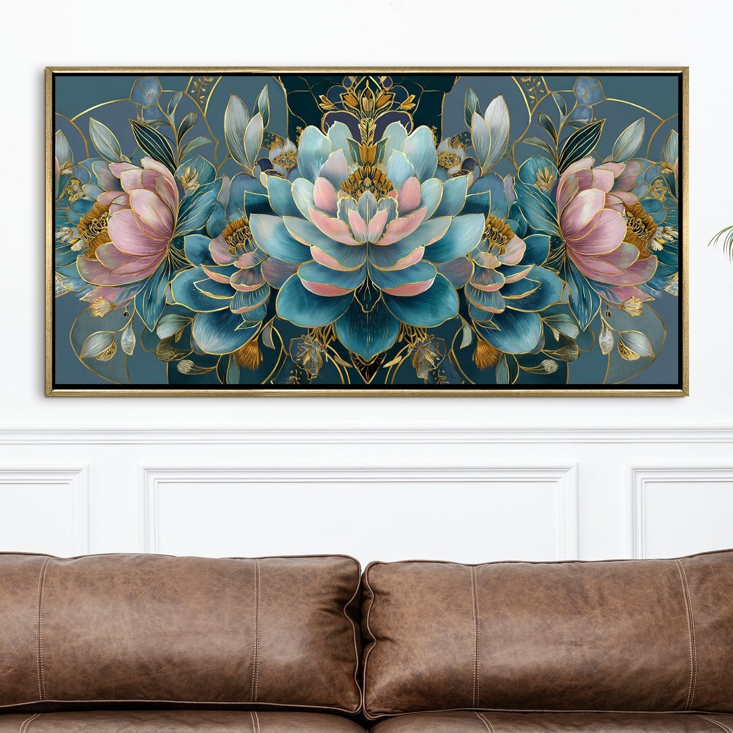 Floral Elegance in Teal, Blush & Gold Luxury Floral Canvas Wall Art
