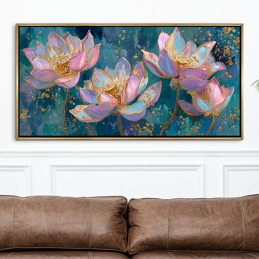 Blush Lotus Elegance Luxury Floral Canvas Wall Art for Home Decor