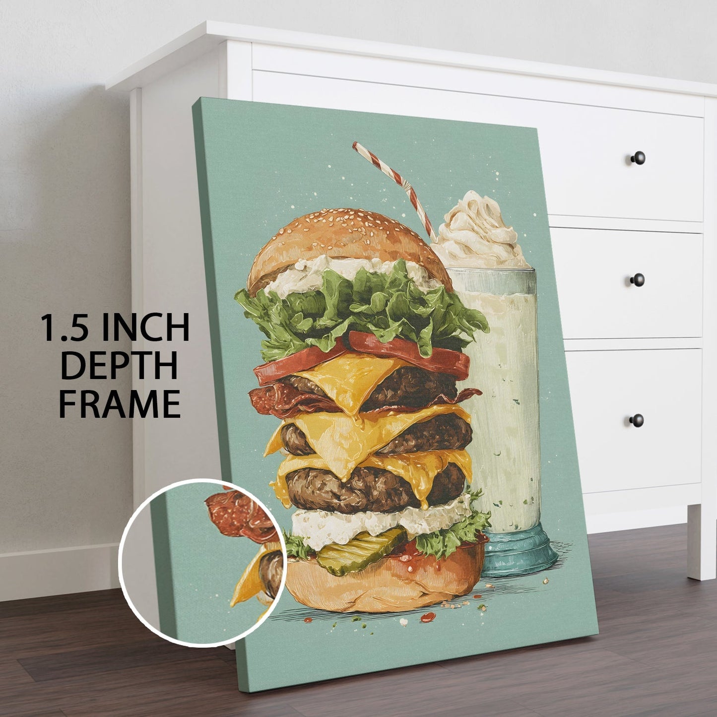 Burger & Milkshake Wall Art – Diner Café Kitchen Canvas Decor