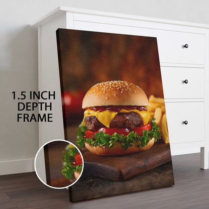Juicy Cheeseburger Wall Art – Fast Food Kitchen Restaurant Canvas