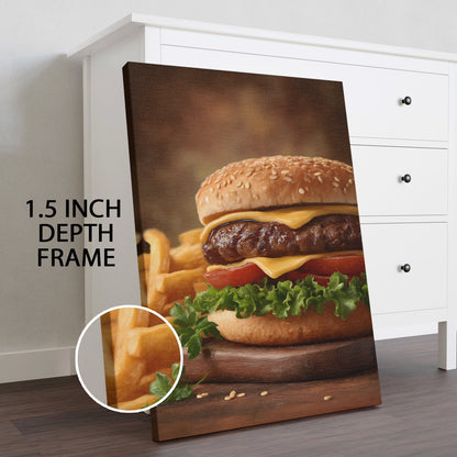Burger & Fries Wall Art – American Diner Kitchen Canvas Decor