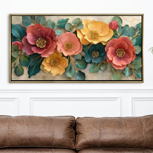 Pastels & Teal Foliage Canvas Painting