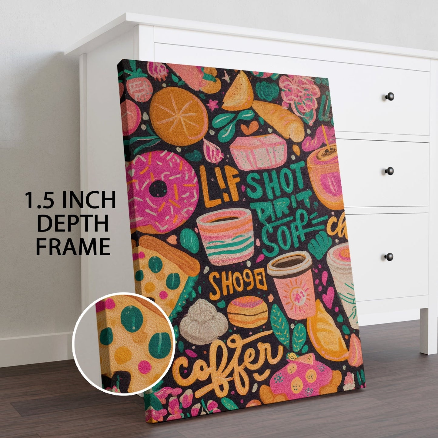 Funky Coffee & Donut Wall Art – Doodle Style Café Canvas