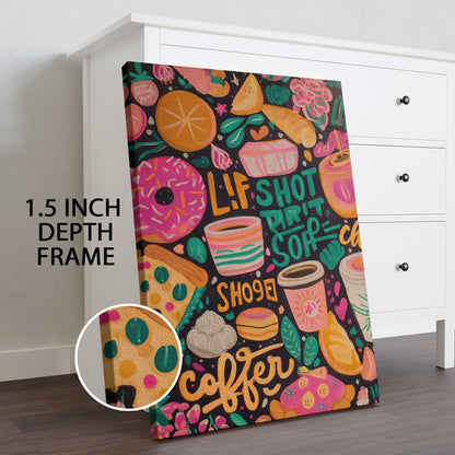 Funky Coffee & Donut Wall Art – Doodle Style Café Canvas