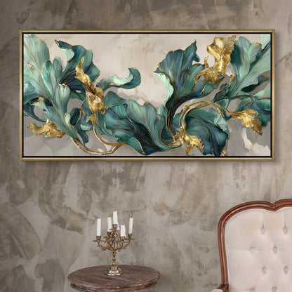 Floral Elegance in Teal, Blush & Gold Luxury Canvas Wall Art Decor