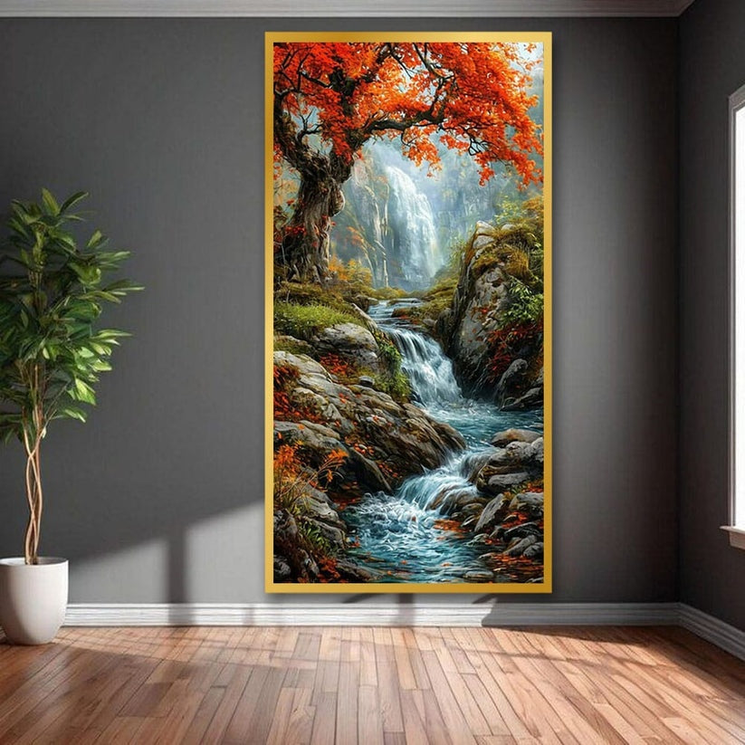 Vastu Waterfall Canvas Wall Art for Positive Home Energy Decor