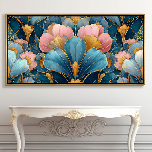 Royal Teal & Blush Floral Luxury Canvas Wall Art for Elegant Decor
