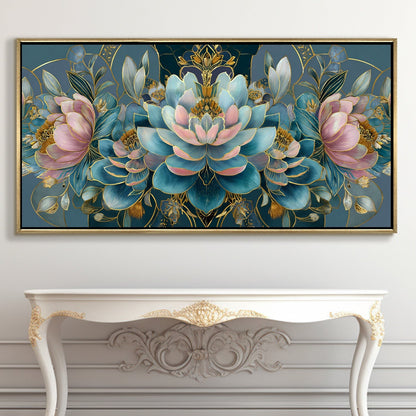 Floral Elegance in Teal, Blush & Gold Luxury Floral Canvas Wall Art