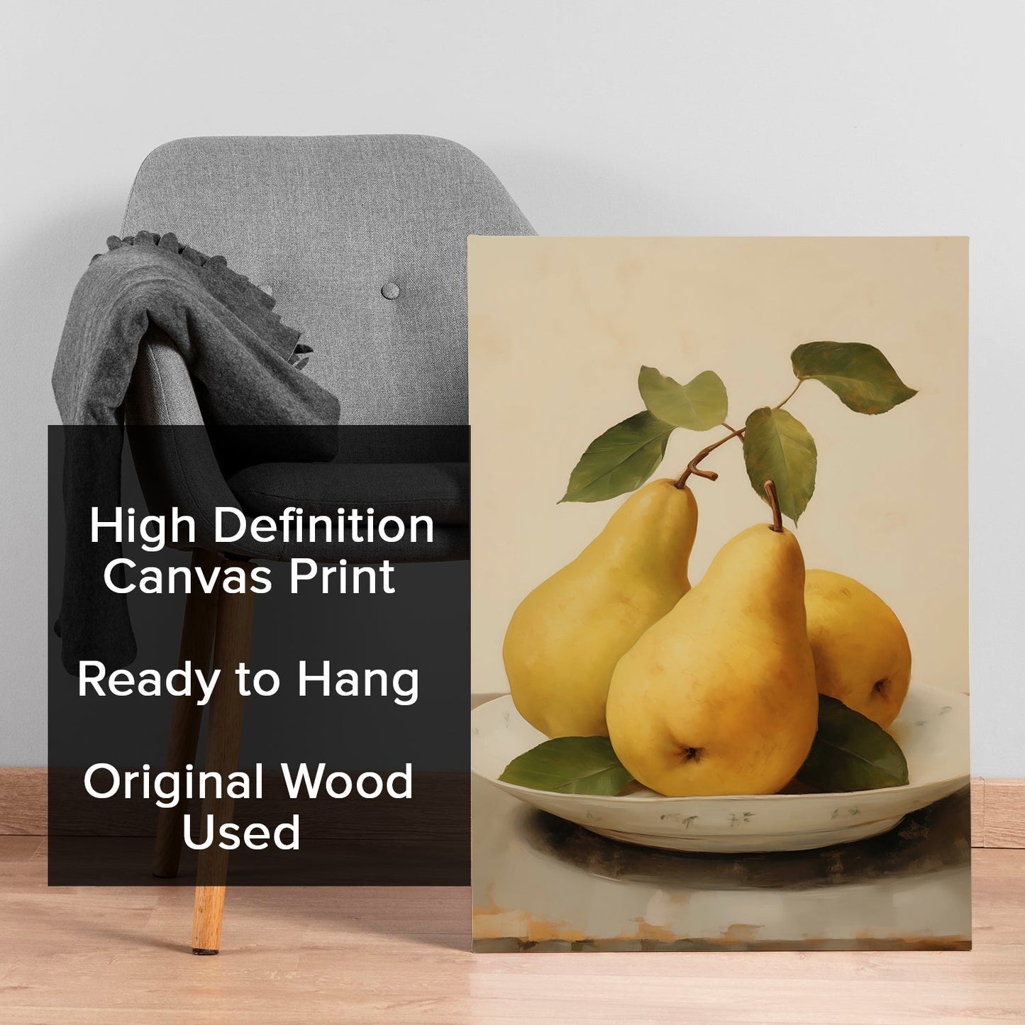Golden Pears Still Life Wall Art – Elegant Kitchen Canvas Decor