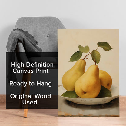 Golden Pears Still Life Wall Art – Elegant Kitchen Canvas Decor
