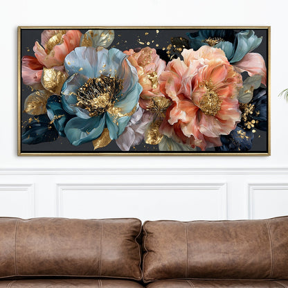 Royal Petals in Teal & Blush Luxury Floral Canvas Wall Art Decor