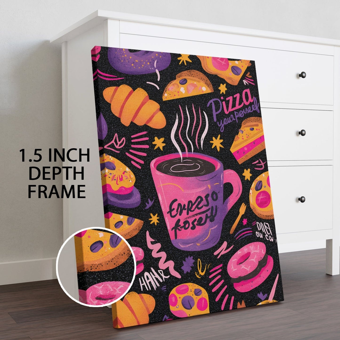Espresso Coffee & Pizza Wall Art – Quirky Neon Café Canvas