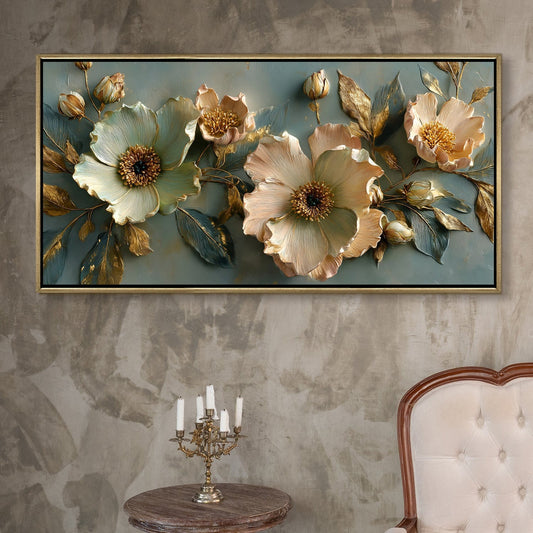 Golden Bloom Floral Luxury Canvas Wall Art for Elegant Home Decor