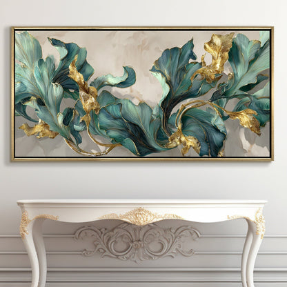 Floral Elegance in Teal, Blush & Gold Luxury Canvas Wall Art Decor