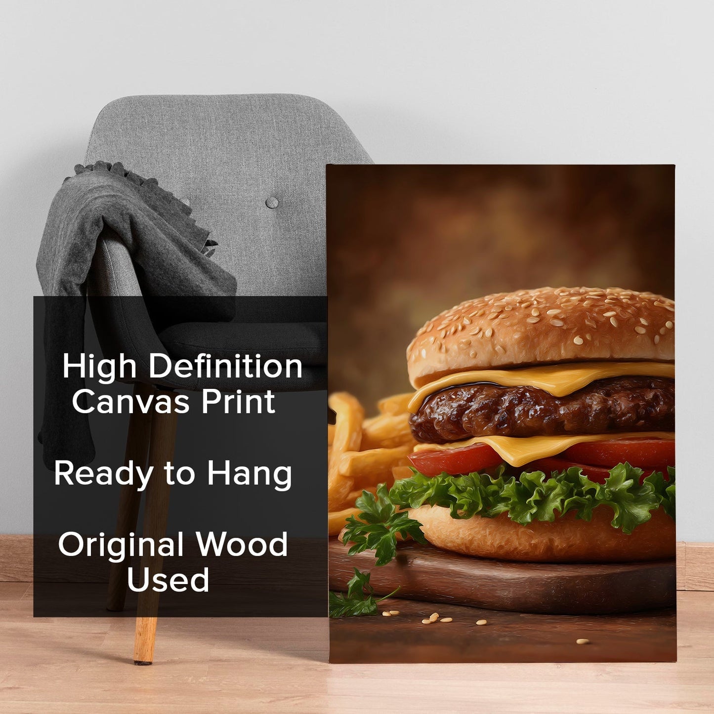 Burger & Fries Wall Art – American Diner Kitchen Canvas Decor