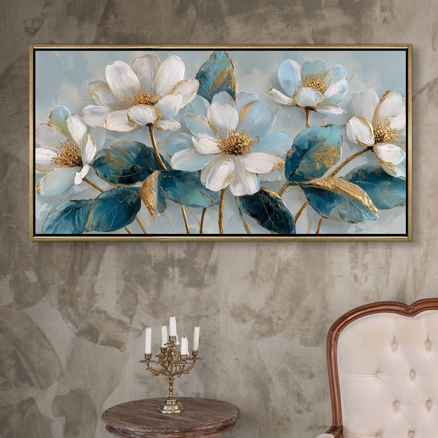 Ivory Bloom Garden Luxury Floral Canvas Wall Art for Elegant Decor