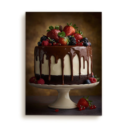 Chocolate Berry Cake Wall Art – Bakery Café Kitchen Canvas Decor