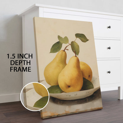 Golden Pears Still Life Wall Art – Elegant Kitchen Canvas Decor