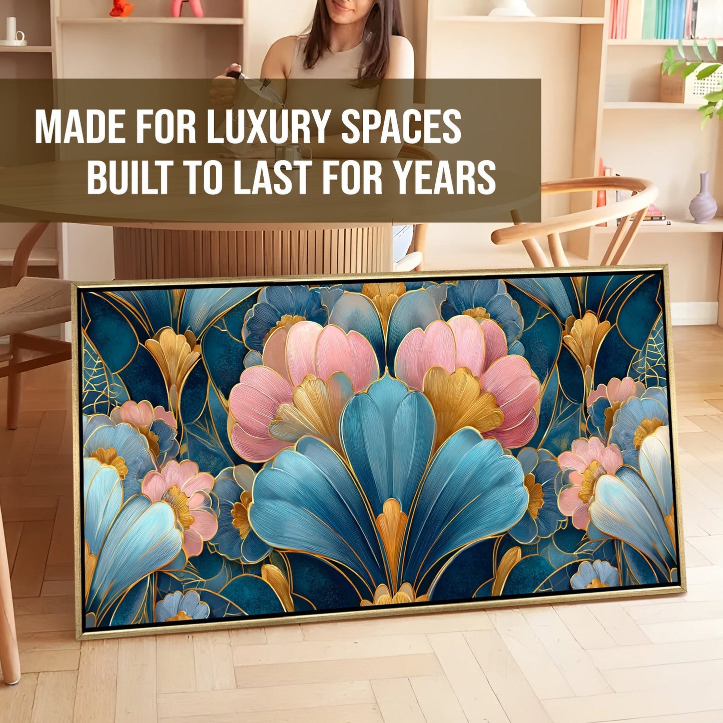 Royal Teal & Blush Floral Luxury Canvas Wall Art for Elegant Decor