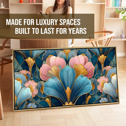 Royal Teal & Blush Floral Luxury Canvas Wall Art for Elegant Decor
