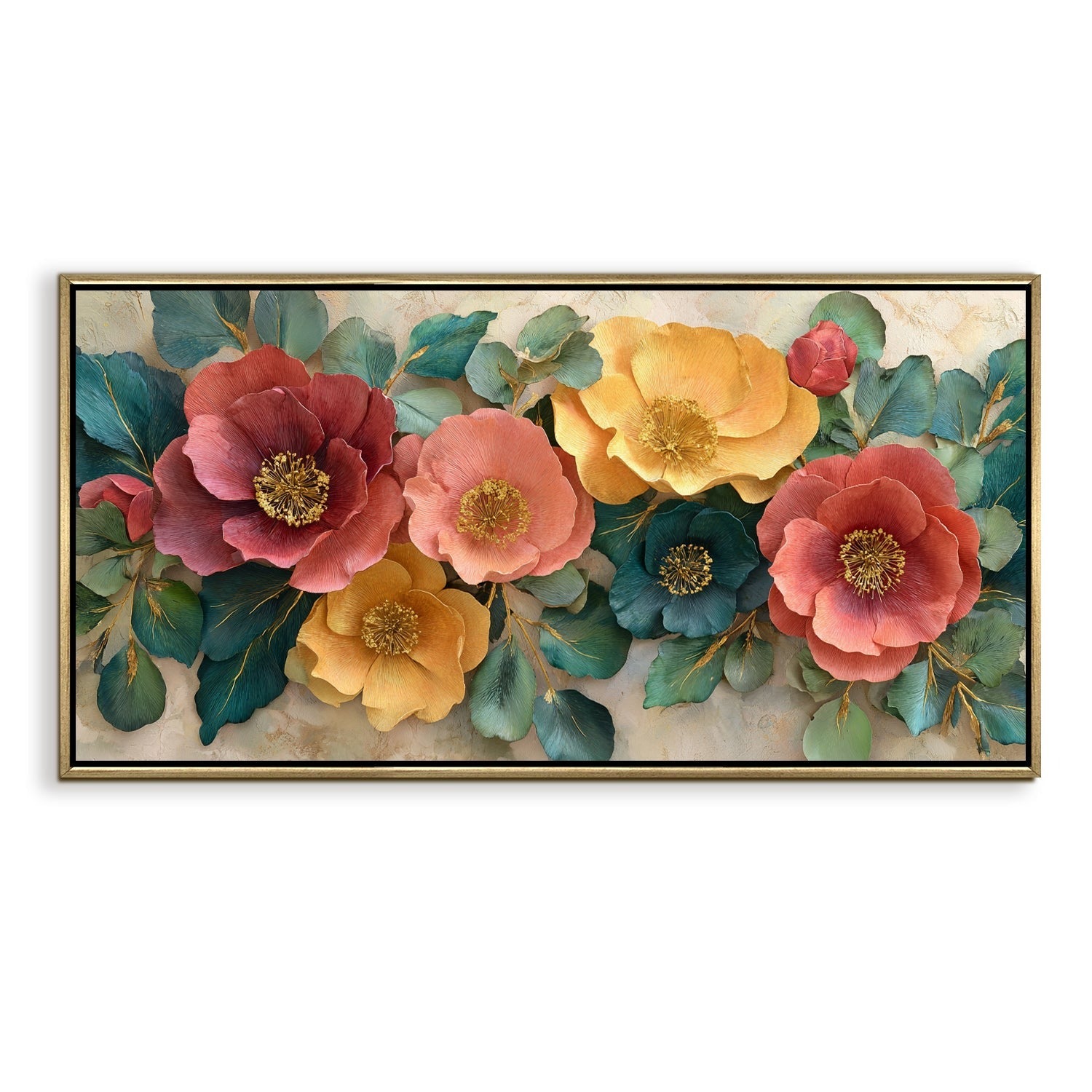 Pastels & Teal Foliage Canvas Painting