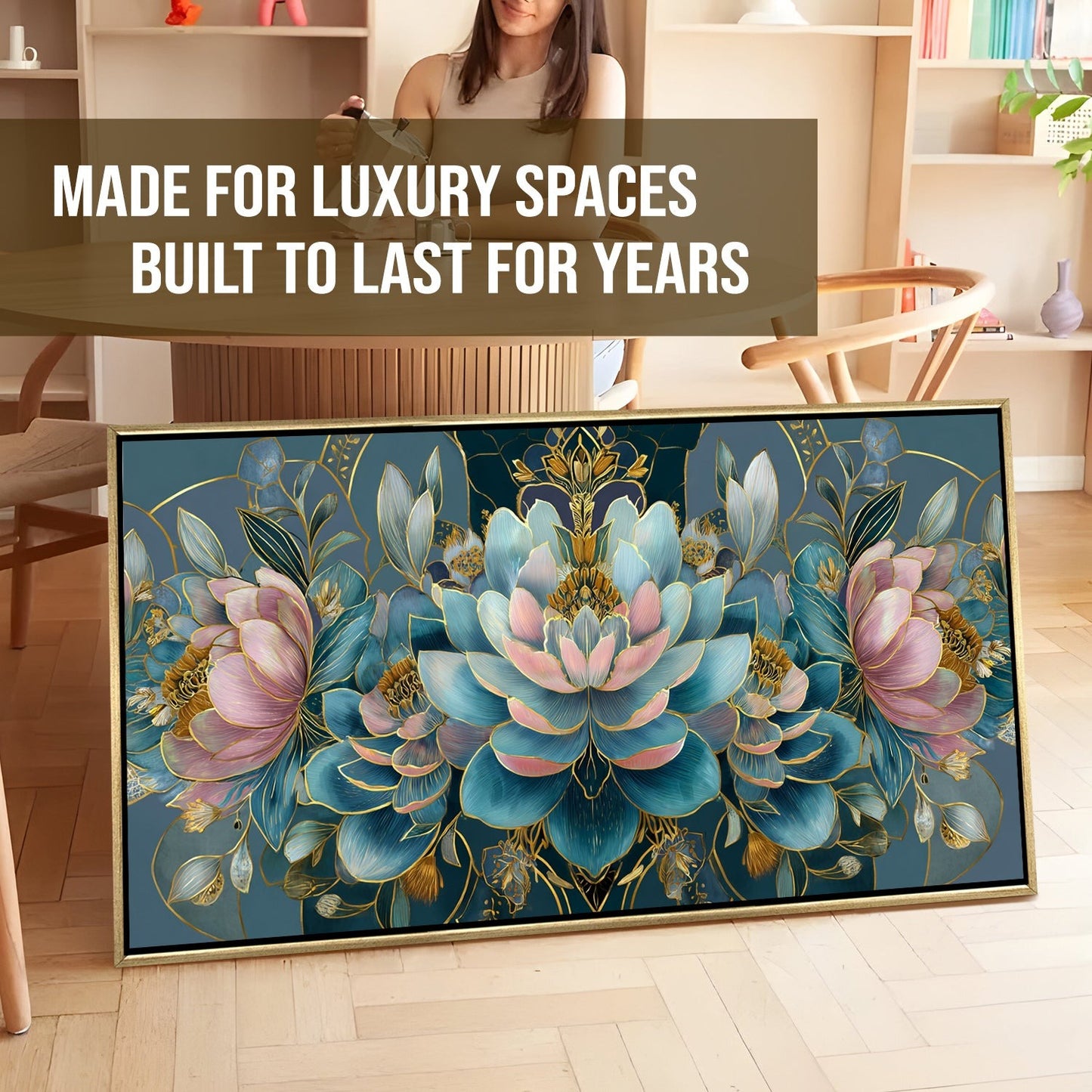 Floral Elegance in Teal, Blush & Gold Luxury Floral Canvas Wall Art