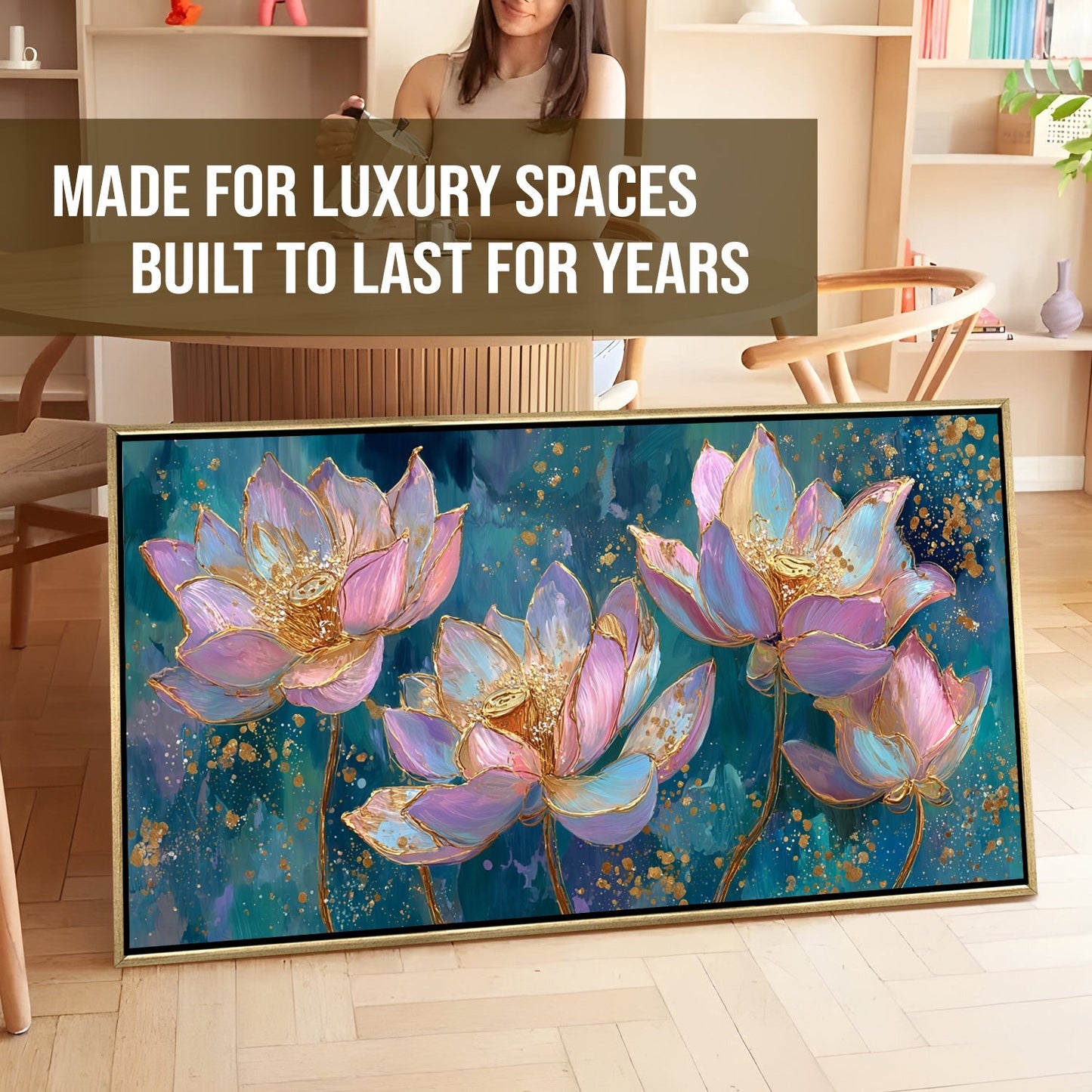 Blush Lotus Elegance Luxury Floral Canvas Wall Art for Home Decor