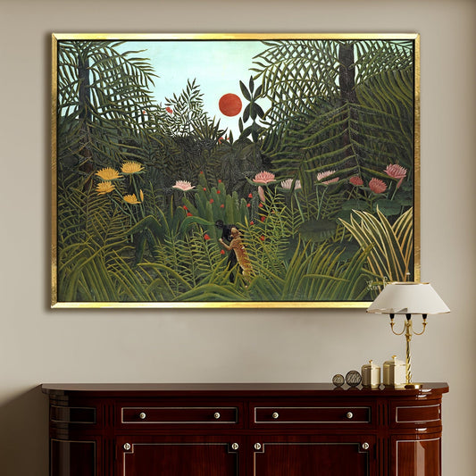 Jungle with Setting Sun Henri Rousseau Canvas Wall Art Decor