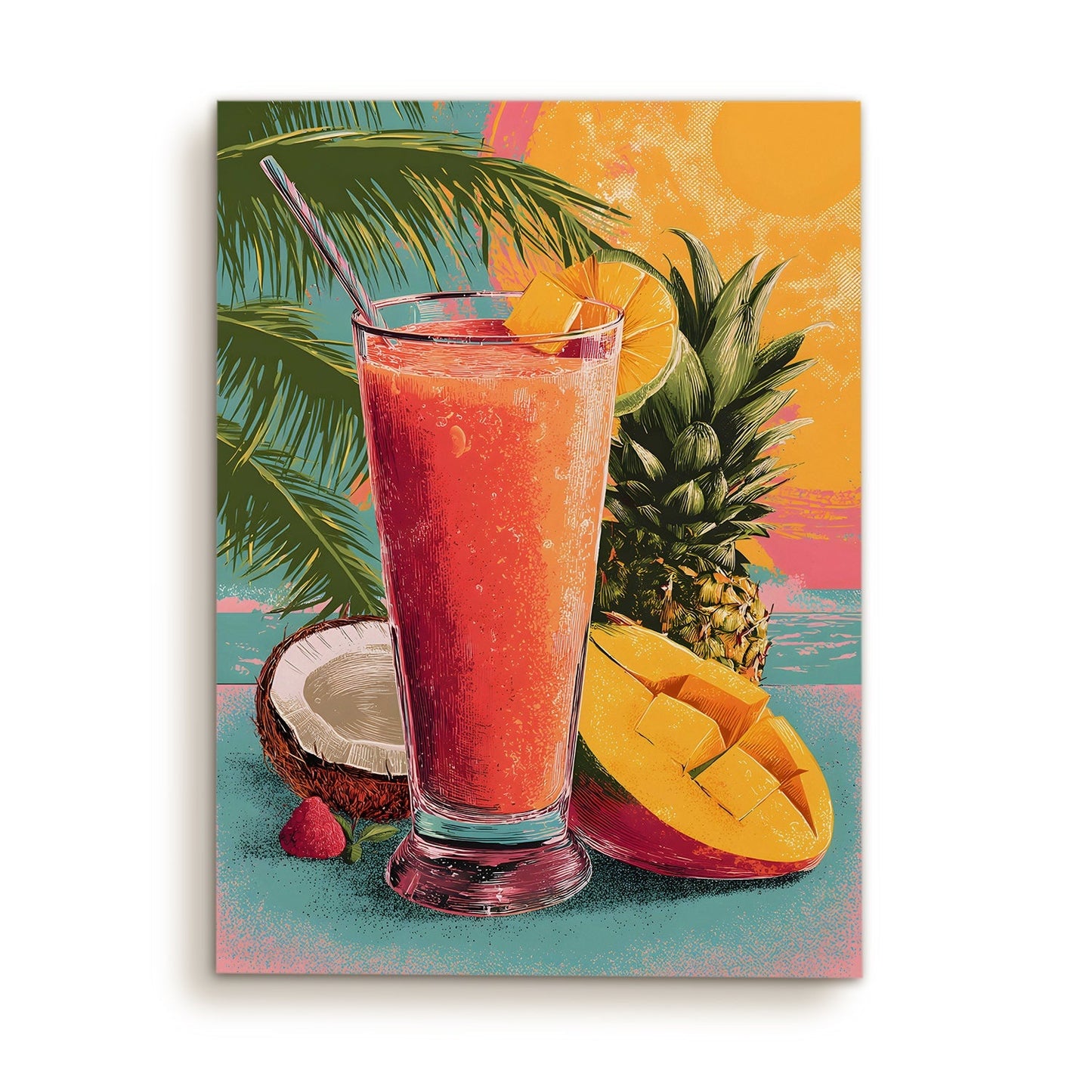 Tropical Fruit Smoothie Wall Art – Colorful Juice Bar Kitchen Canvas