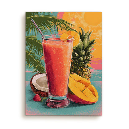 Tropical Fruit Smoothie Wall Art – Colorful Juice Bar Kitchen Canvas