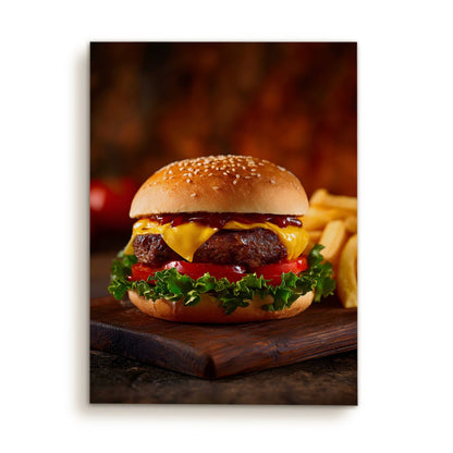 Juicy Cheeseburger Wall Art – Fast Food Kitchen Restaurant Canvas