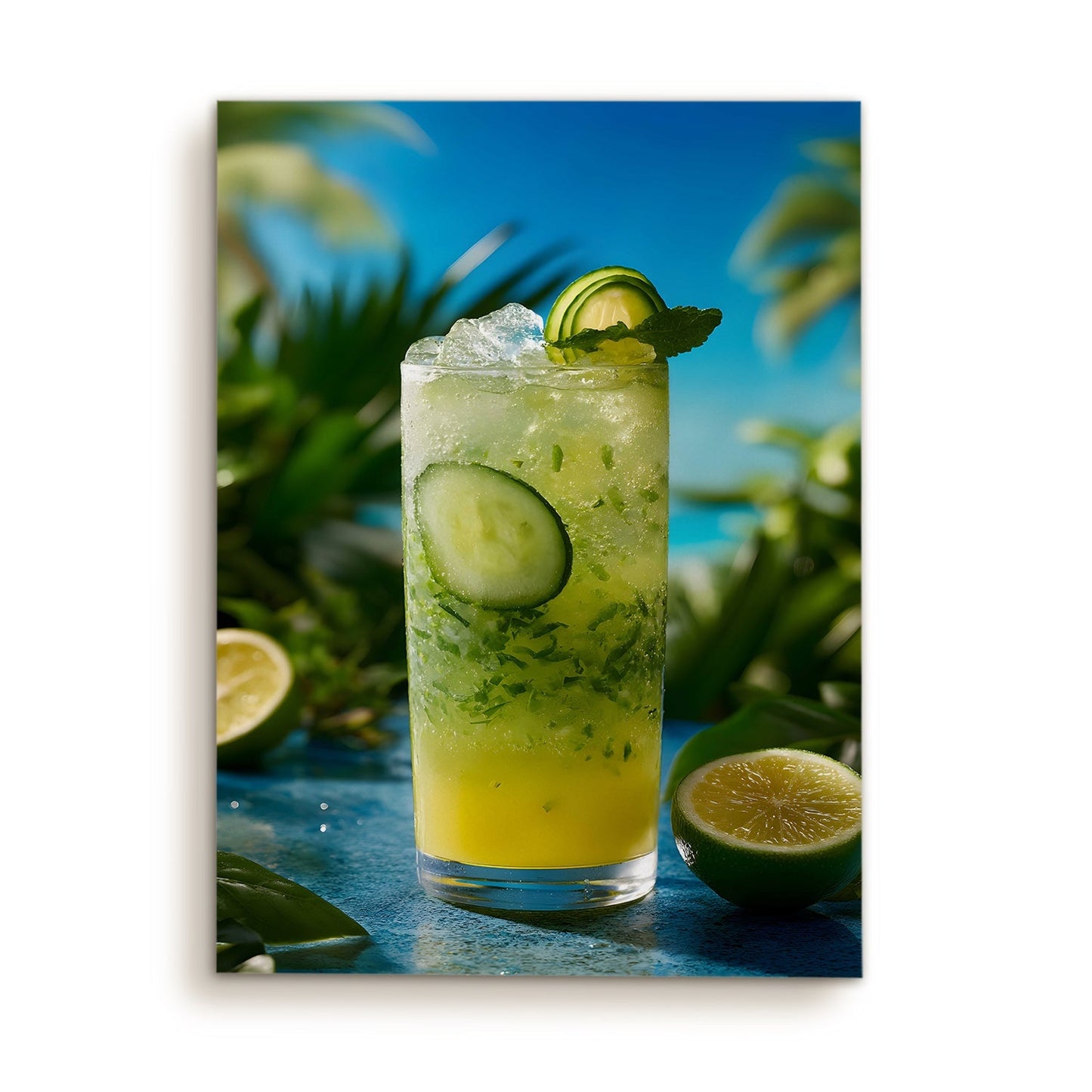 Tropical Lime & Cucumber Drink Canvas Wall Art for Kitchen