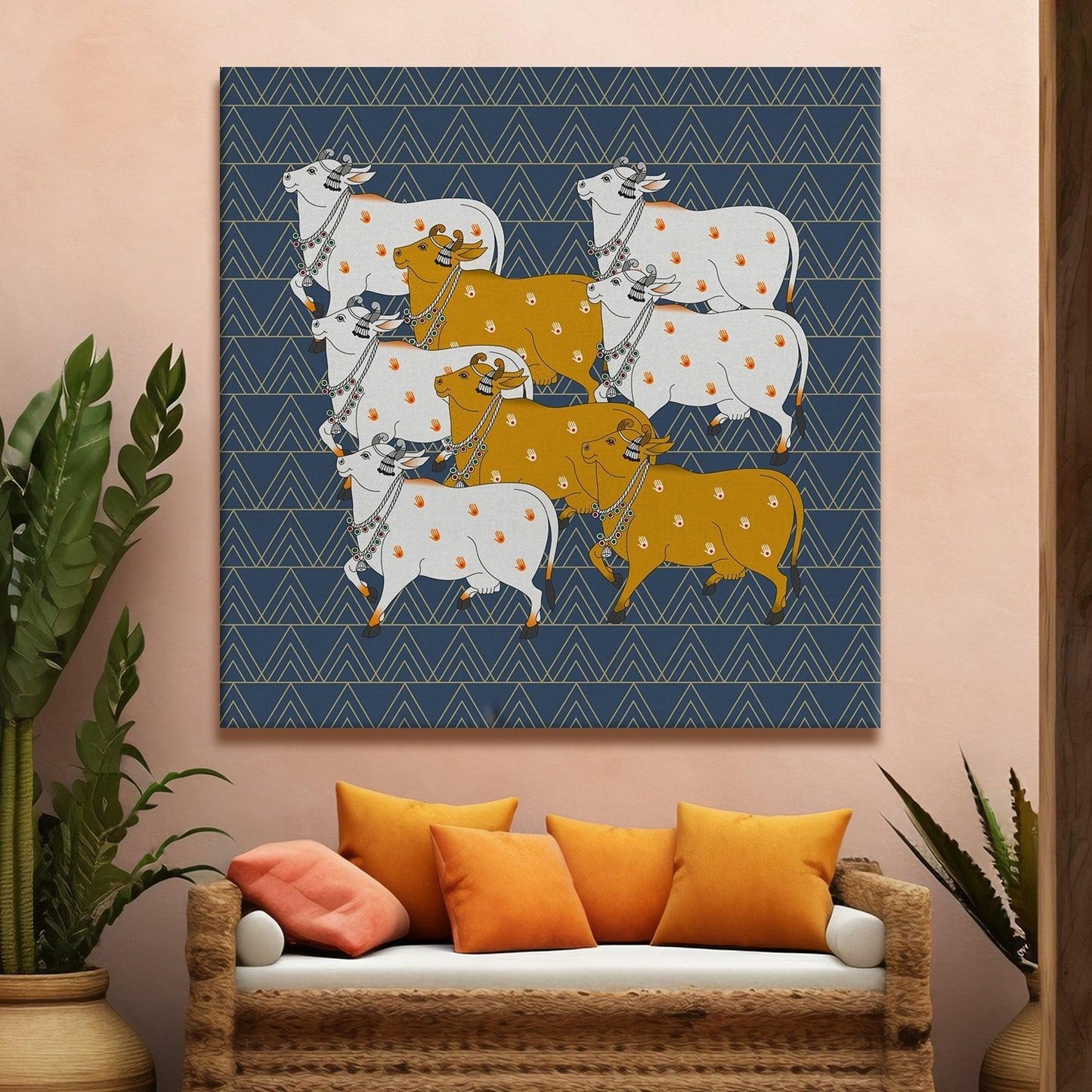 Indian Traditional Pichwai Canvas Wall Art Painting for Home Decor