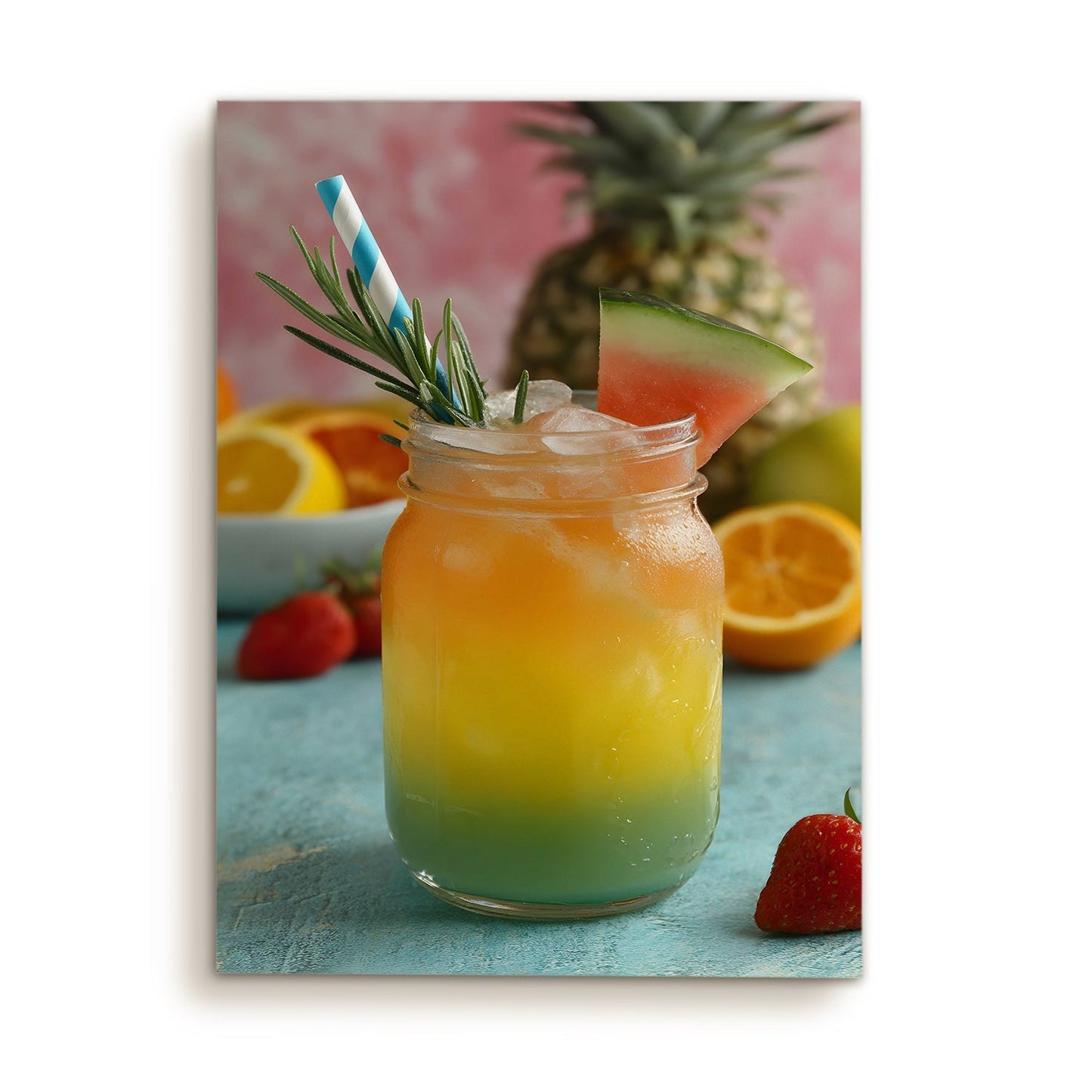Tropical Fruit Jar Drink Canvas Wall Art for Kitchen Décor
