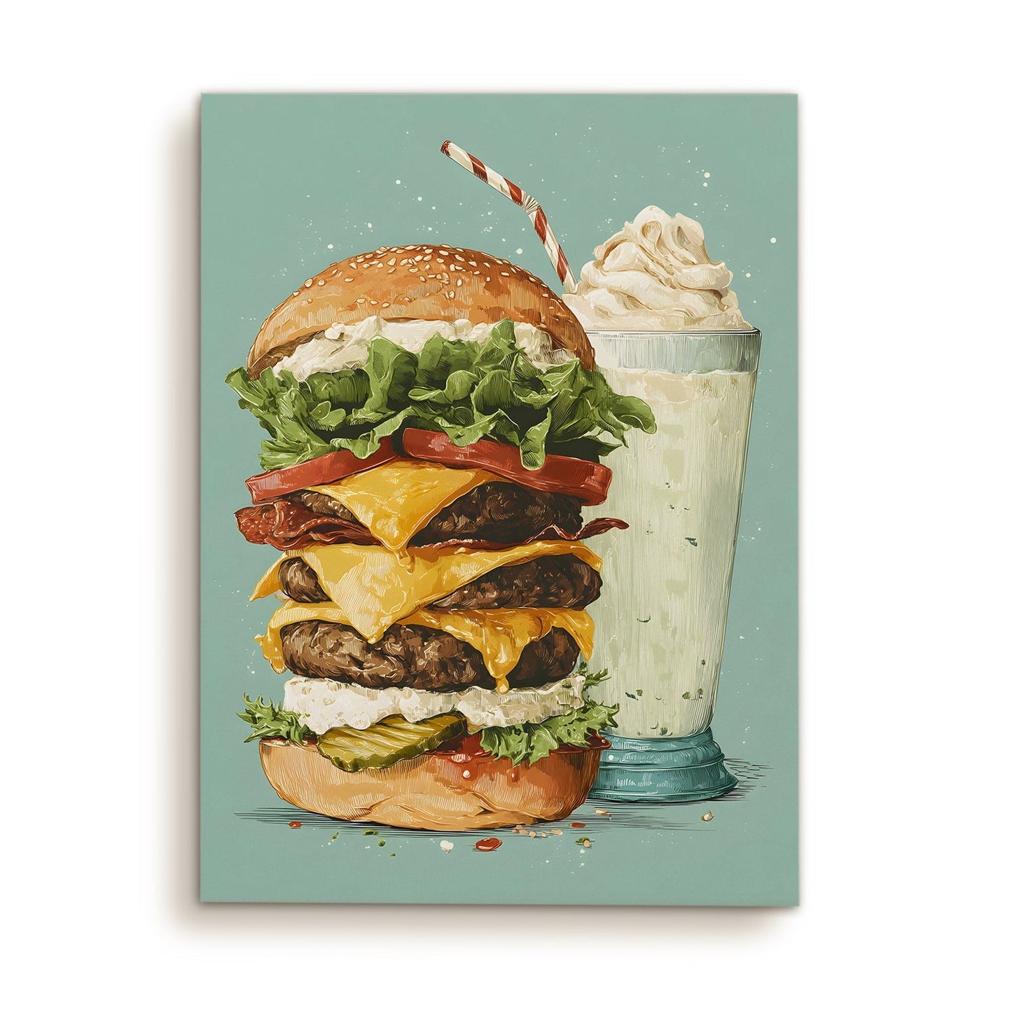 Burger & Milkshake Wall Art – Diner Café Kitchen Canvas Decor