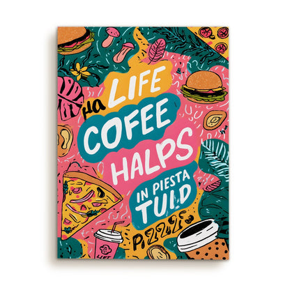 Funky Doodle Coffee Pizza Wall Art – Quote Kitchen Café Canvas
