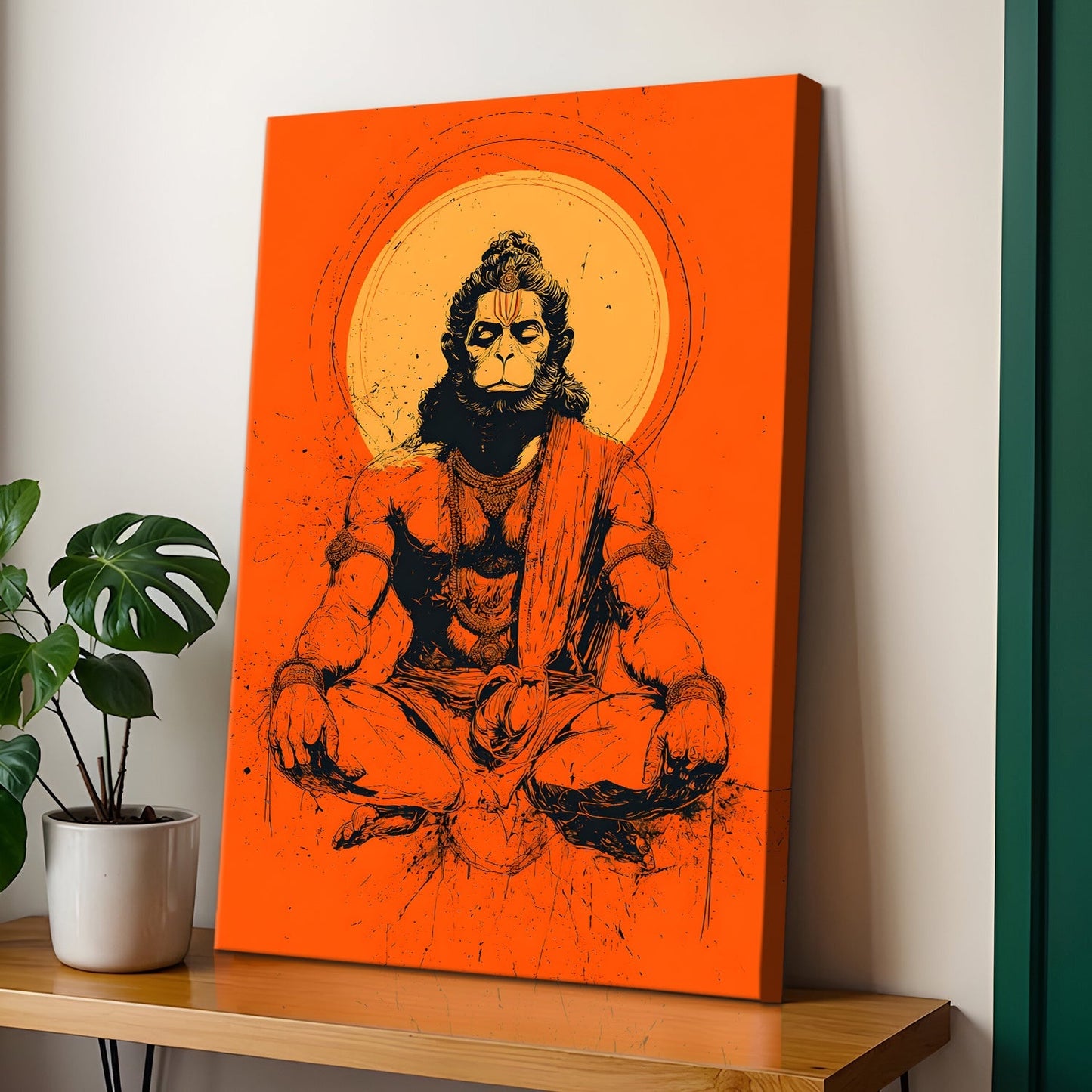 Sacred Lord Hanuman Canvas Wall Painting for Spiritual Home Décor