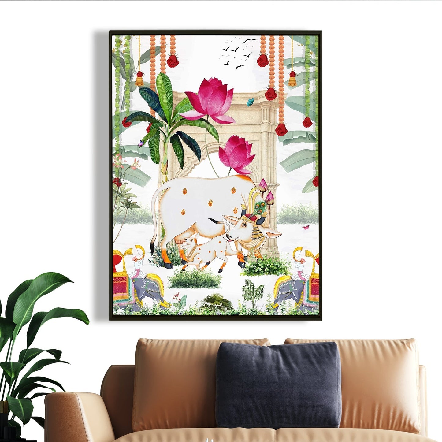 Traditional Pichwai Cow & Calf Indian Heritage Canvas Wall Art
