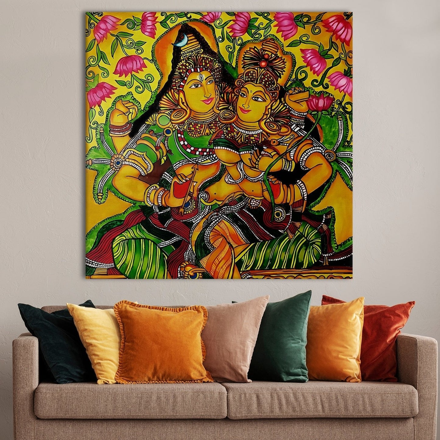 Traditional Kerala Mural Art Canvas Painting for Elegant Décor