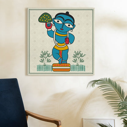 Krishna Lifting Mount Govardhan Painting on Canvas