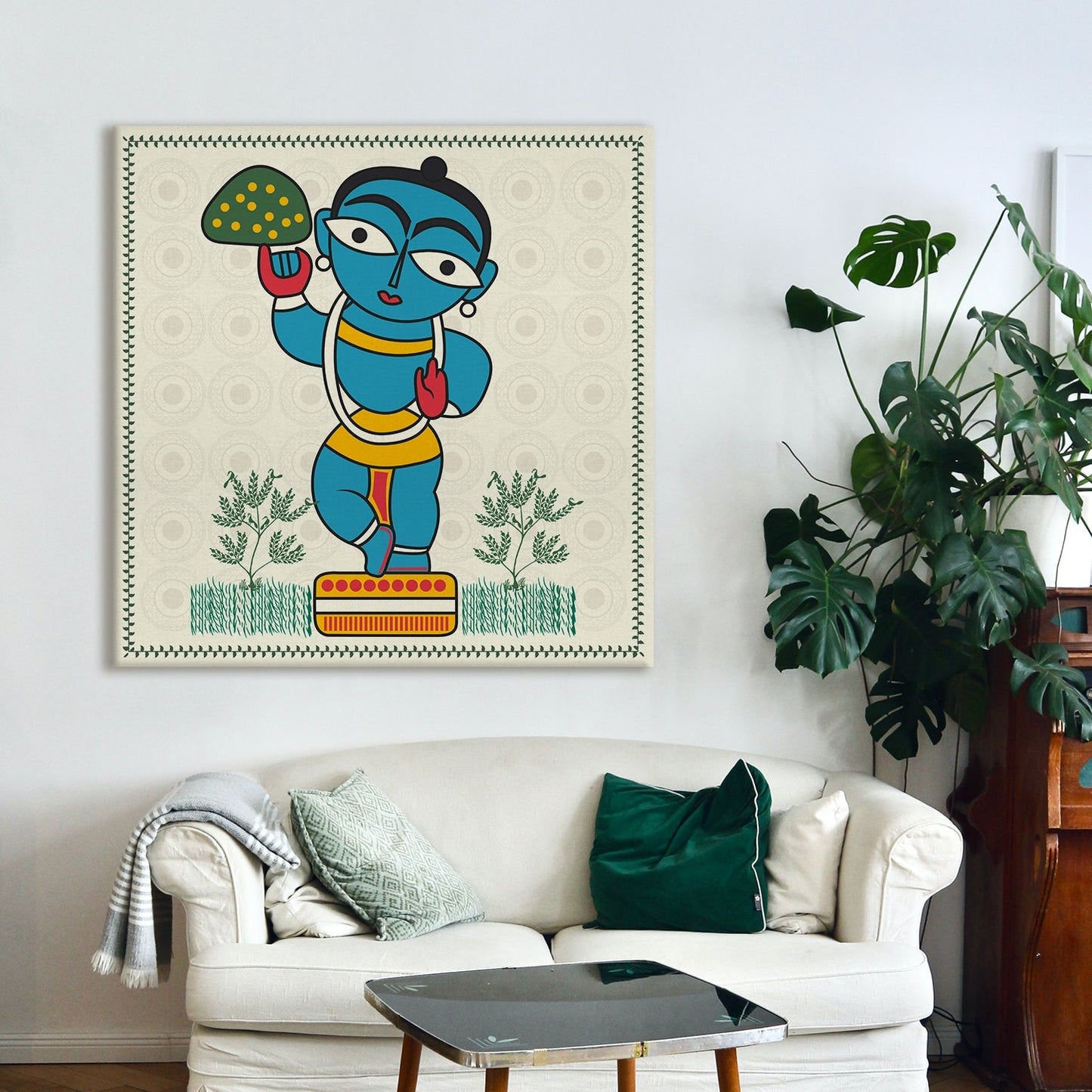Krishna Lifting Mount Govardhan Painting on Canvas