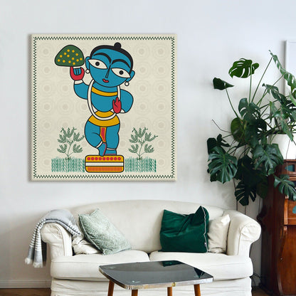Krishna Lifting Mount Govardhan Painting on Canvas